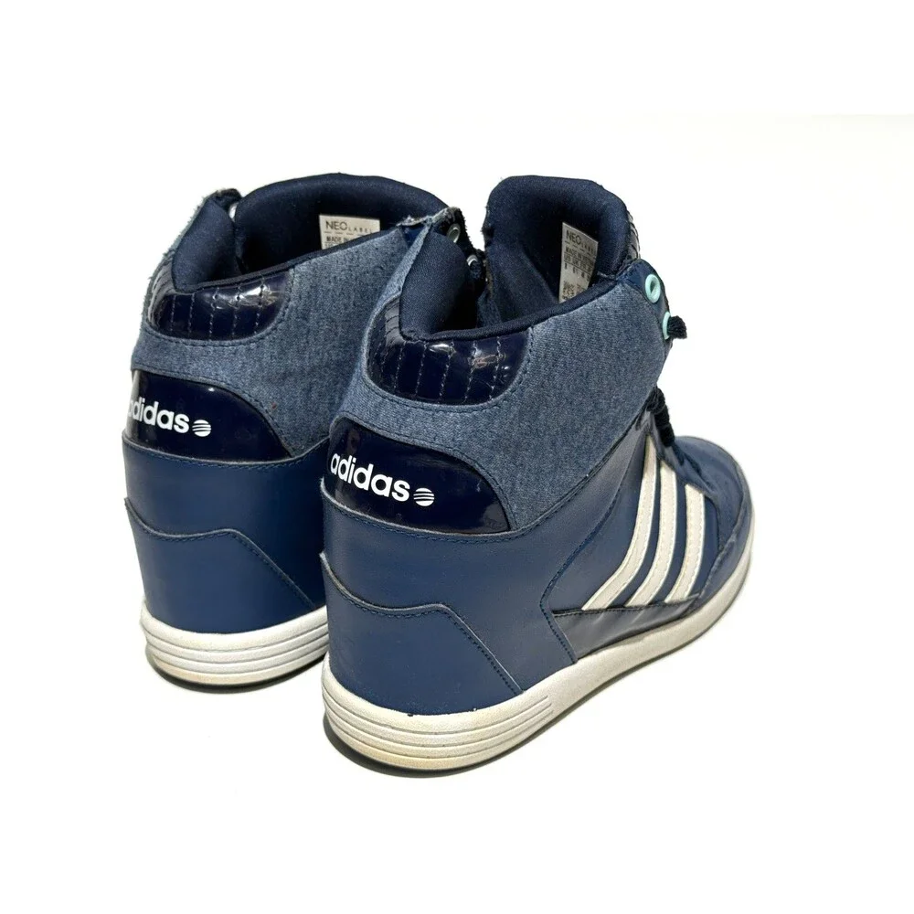 Adidas Neo Super High Wedge Trainers Womens US 8 Navy Blue White Shoes READ